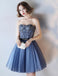 Navy Blue See Through Homecoming Prom Dresses, Affordable Corset Back Short Party Prom Dresses, Perfect Homecoming Dresses, CM234