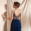 Navy Gold Lace Beaded Chiffon Evening Prom Dresses, Evening Party Prom Dresses, 12067