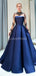 Navy Long Sleeves A-line Navy Beaded Evening Prom Dresses, Evening Party Prom Dresses, 12030