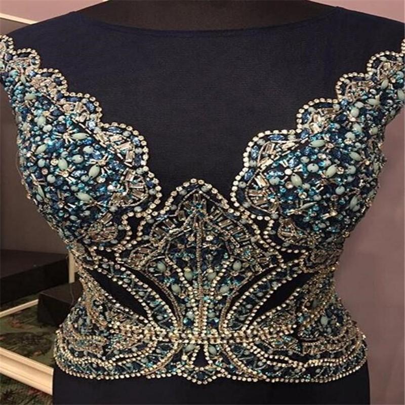 Navy Mermaid Delicate Beading Scoop Neckline Long Evening Prom Dresses, Popular Cheap Long Party Prom Dresses, 17285