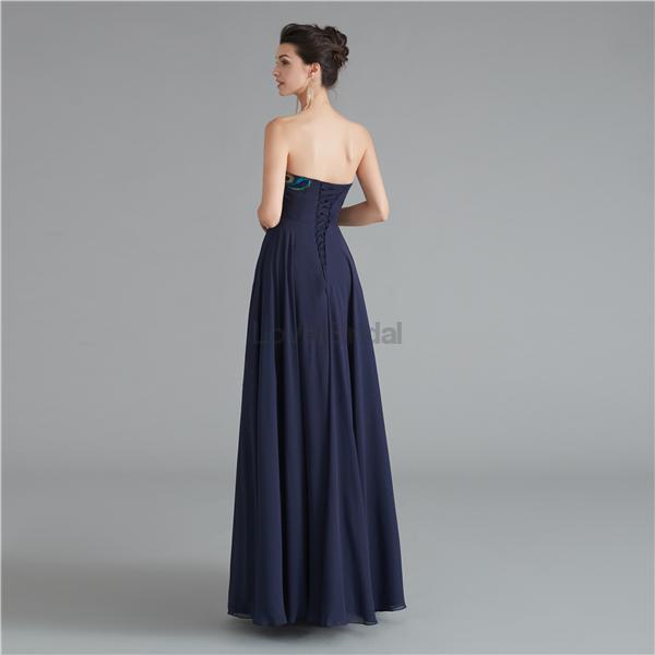 Navy Sweetheart Embroidery Cheap Long Evening Prom Dresses, Evening Party Prom Dresses, 12123