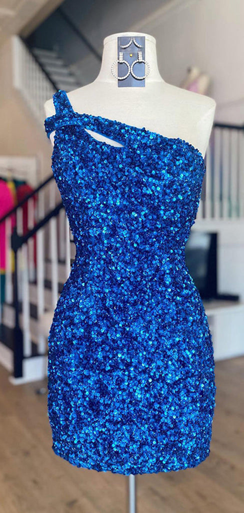 Newest Blue One Shoulder Short Homecoming Dresses,Cheap Short Prom Dresses,CM936