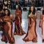 Newest Brown Mermaid Off Shoulder Cheap Long Bridesmaid Dresses,WG1450