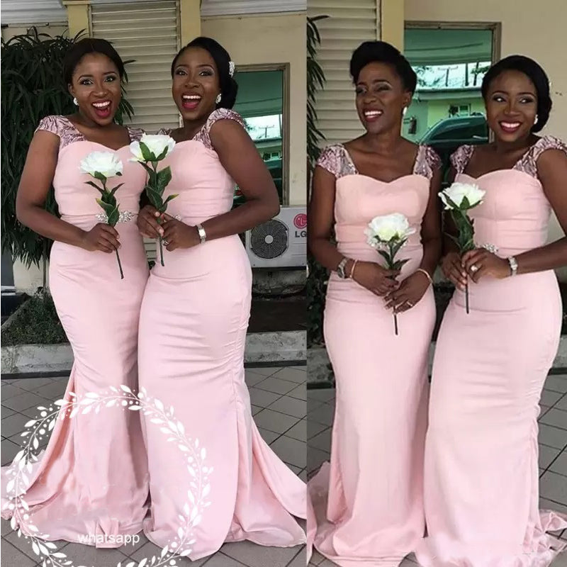 Newest Pink Mermaid Cap Sleeves Cheap Long Bridesmaid Dresses,WG1435