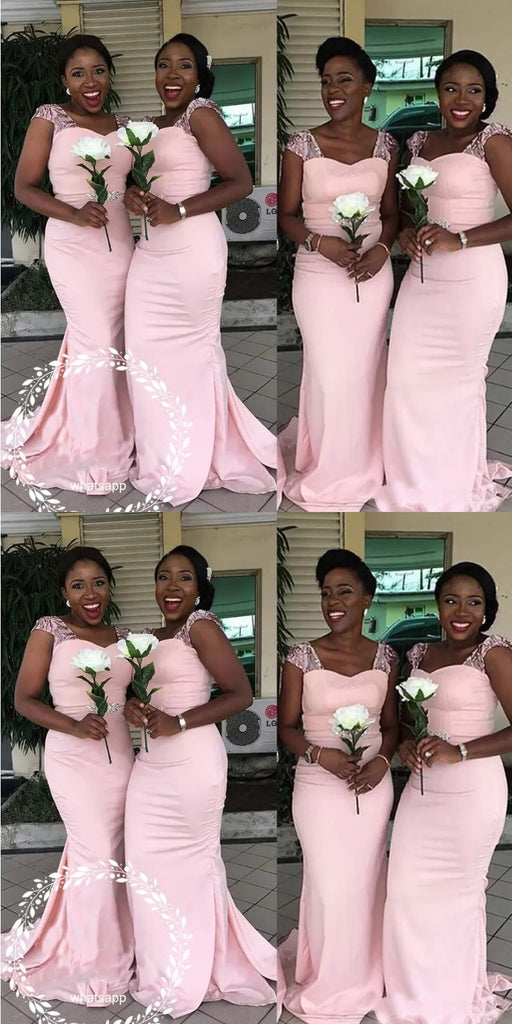 Newest Pink Mermaid Cap Sleeves Cheap Long Bridesmaid Dresses,WG1435