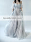 Off Shoulder A line Chiffon Ruffle Long Evening Prom Dresses, 17652