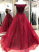 Off Shoulder Beaded Dark Red Long Evening Prom Dresses, Cheap Custom Party Prom Dresses, 18592