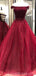 Off Shoulder Beaded Dark Red Long Evening Prom Dresses, Cheap Custom Party Prom Dresses, 18592