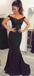 Off Shoulder Black Mermaid Long Evening Prom Dresses, 17456