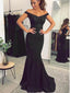 Off Shoulder Black Mermaid Long Evening Prom Dresses, 17456