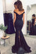 Off Shoulder Black Mermaid Long Evening Prom Dresses, 17456