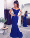 Off Shoulder Black Mermaid Long Evening Prom Dresses, 17456