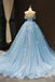 Off Shoulder Blue Handmade Flower Long Evening Prom Dresses, Evening Party Prom Dresses, 12163