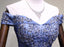 Off Shoulder Blue Tulle Beaded A-line Long Evening Prom Dresses, 17621