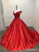 Off Shoulder Bright Red Long Evening Prom Dresses, Cheap Custom Sweet 16 Dresses, 18515