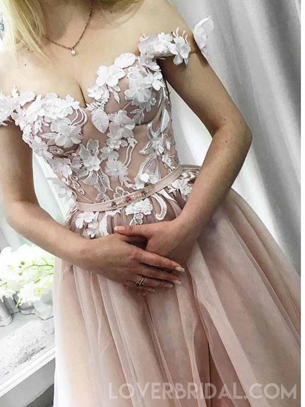 Off Shoulder Cute Hand Made Flower Long Evening Prom Dresses, Cheap Custom Sweet 16 Dresses, 18463