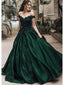 Off Shoulder Dark Green A-line Long Evening Prom Dresses, Cheap Sweet 16 Dresses, 18366