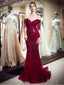 Off Shoulder Dark Red Beaded Mermaid Evening Prom Dresses, Evening Party Prom Dresses, 12064