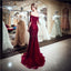 Off Shoulder Dark Red Beaded Mermaid Evening Prom Dresses, Evening Party Prom Dresses, 12064