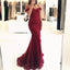 Off Shoulder Dark Red Lace Beaded Evening Mermaid Prom Dresses, Long Sexy Party Prom Dress, Custom Long Prom Dresses, Cheap Formal Prom Dresses, 17132