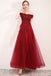 Off Shoulder Dark Red Lace Long Evening Prom Dresses, Cheap Party Custom  Prom Dresses, 18620