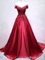 Off Shoulder Dark Red Long Evening Prom Dresses, Cheap Custom Party Prom Dresses, 18599