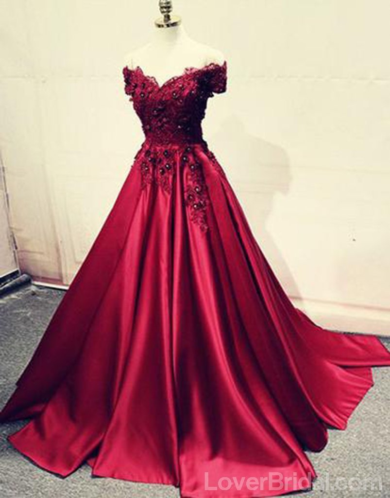 Off Shoulder Dark Red Long Evening Prom Dresses, Cheap Custom Party Prom Dresses, 18599