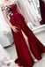 Off Shoulder Dark Red Side Slit Cheap Evening Prom Dresses, Evening Party Prom Dresses, 12148