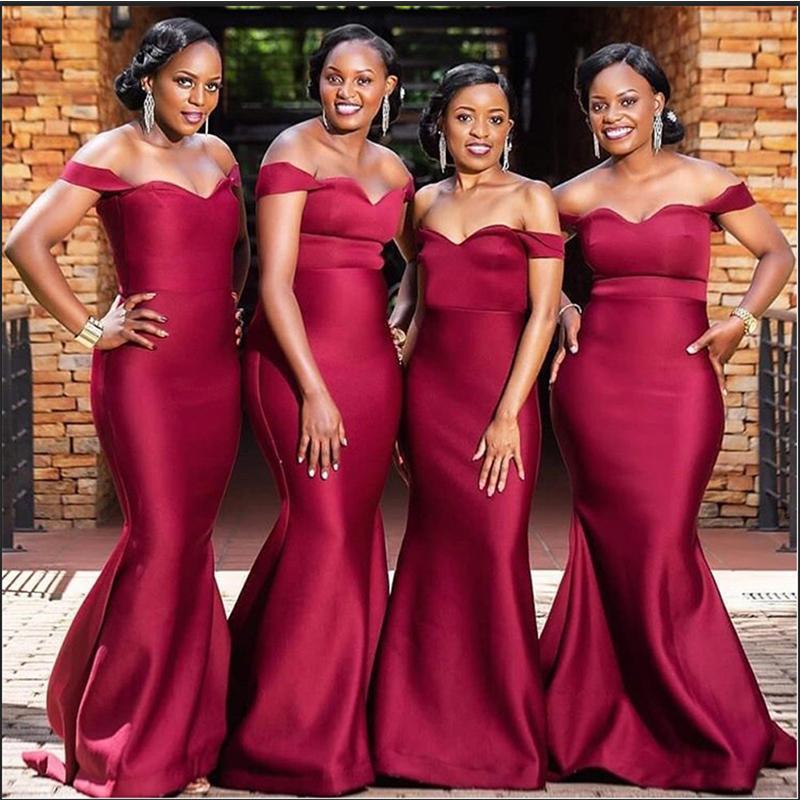 Off Shoulder Dark Red Simple Cheap Bridesmaid Dresses Online, WG779