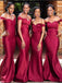 Off Shoulder Dark Red Simple Cheap Bridesmaid Dresses Online, WG779