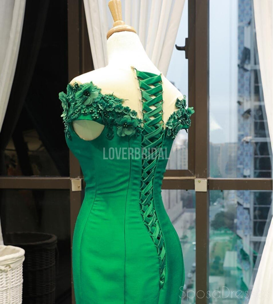 Off Shoulder Green Lace Mermaid Long Evening Prom Dresses, Evening Party Prom Dresses, 12280