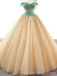 Off Shoulder Green Rhinestone Ball Gown Long Evening Prom Dresses, Cheap Sweet 16 Dresses, 18434