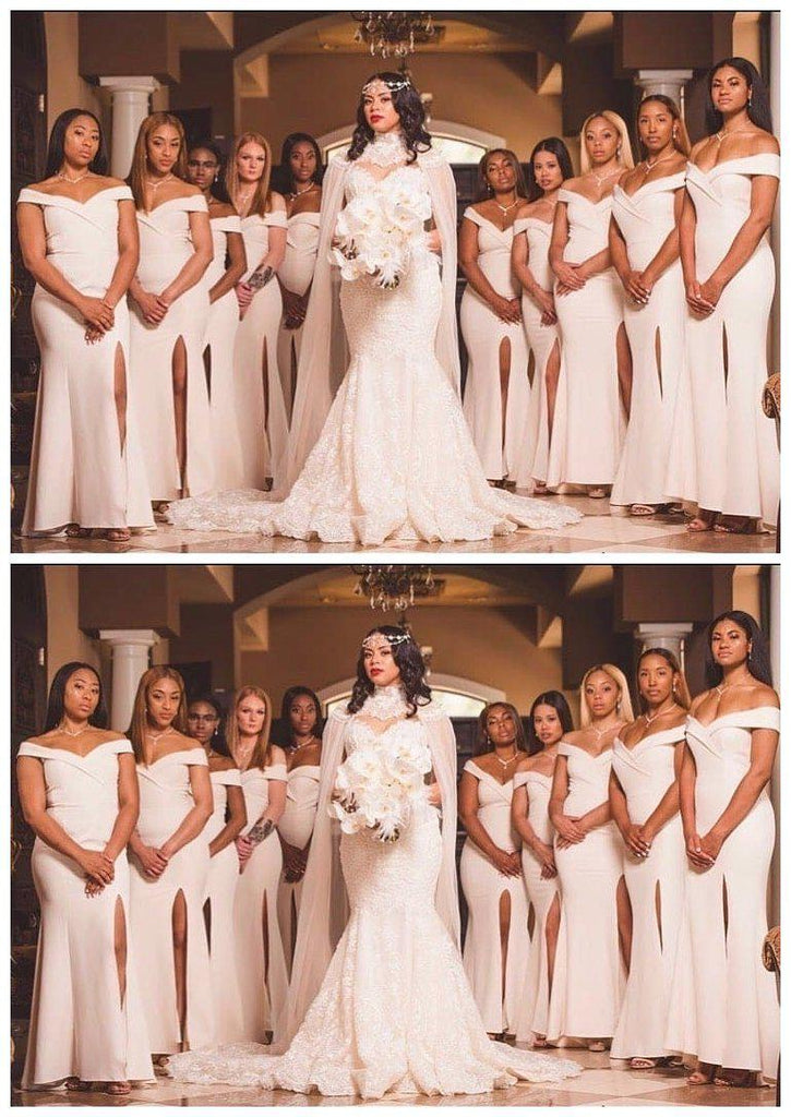 Off Shoulder Ivory Mermaid Cheap Long Cheap Bridesmaid Dresses Online, WG665