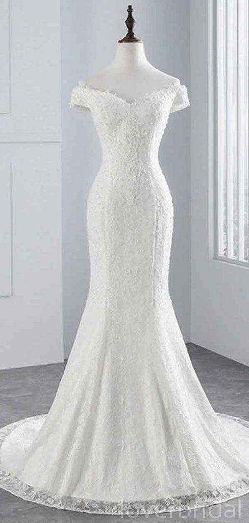 Off Shoulder Lace Mermaid Cheap Wedding Dresses Online, Cheap Bridal Dresses, WD501