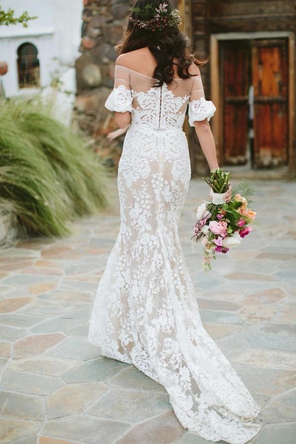 Off Shoulder Lace Mermaid Wedding Dresses Online, Cheap Bridal Dresses, WD625