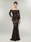 Off Shoulder Long Sleeves Black Sparkly Mermaid Long Evening Prom Dresses, Evening Party Prom Dresses, 12014