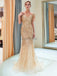 Off Shoulder Mermaid Gold Beaded Evening Prom Dresses, Evening Party Prom Dresses, 12060