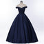 Off Shoulder Navy Blue Beaded A line Long Evening Prom Dresses, Popular Cheap Long Party Prom Dresses, 17230