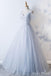 Off Shoulder Pale Blue Tulle A-line Long Evening Prom Dresses, Cheap Party Custom Prom Dresses, 18626