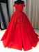 Off Shoulder Red Lace A-line Cheap Evening Prom Dresses, Sweet 16 Dresses, 17501