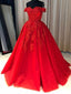 Off Shoulder Red Lace A-line Cheap Evening Prom Dresses, Sweet 16 Dresses, 17501