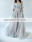 Off Shoulder Scoop Neck A line Chiffon Long Evening Prom Dresses, 17652