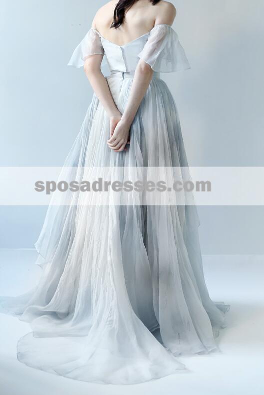 Off Shoulder Scoop Neck A line Chiffon Long Evening Prom Dresses, 17652