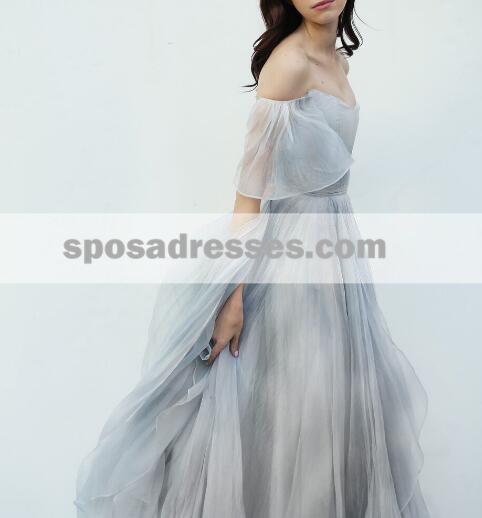 Off Shoulder Scoop Neck A line Chiffon Long Evening Prom Dresses, 17652