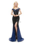 Off Shoulder Sequin Mermaid Side Slit Evening Prom Dresses, Evening Party Prom Dresses, 12054