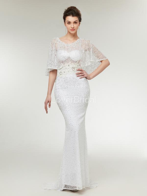 Off Shoulder Sexy Off White Lace Mermaid Evening Prom Dresses, Evening Party Prom Dresses, 12009