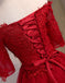 Off Shoulder Short Sleeve Red Lace Cute Homecoming Prom Dresses, Affordable Short Party Prom Dresses, Perfect Homecoming Dresses, CM307