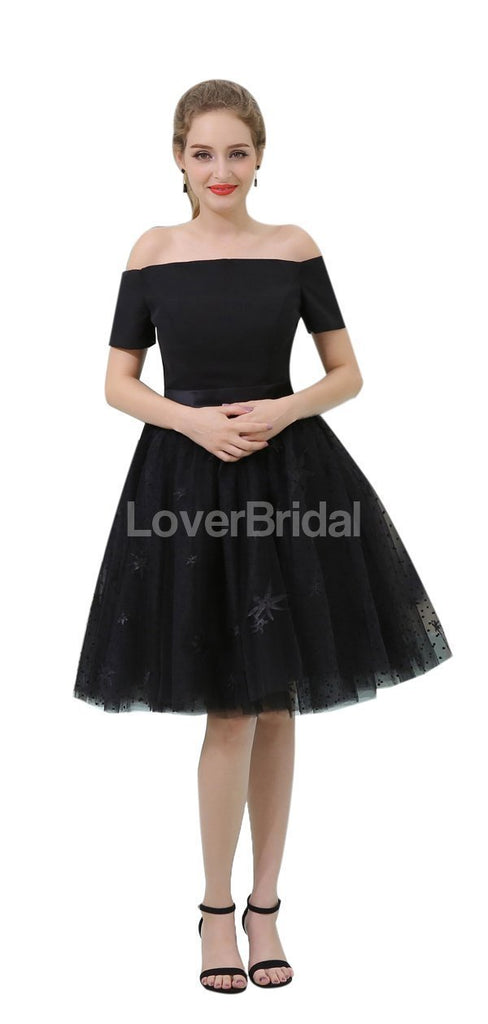 Off Shoulder Short Sleeves Black Cheap Homecoming Dresses Online, Cheap Short Prom Dresses, CM808