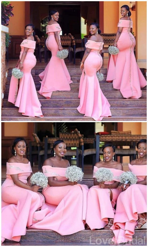 Off Shoulder Side Slit Mermaid Pink Cheap Bridesmaid Dresses Online, WG525