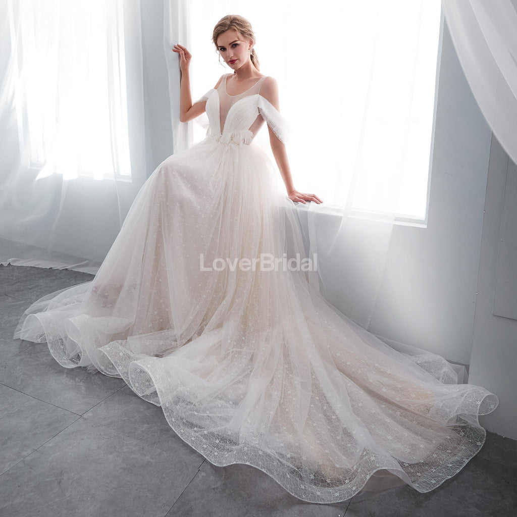 Off Shoulder Simple A-line Scoop Cheap Wedding Dresses Online, Cheap Bridal Dresses, WD573